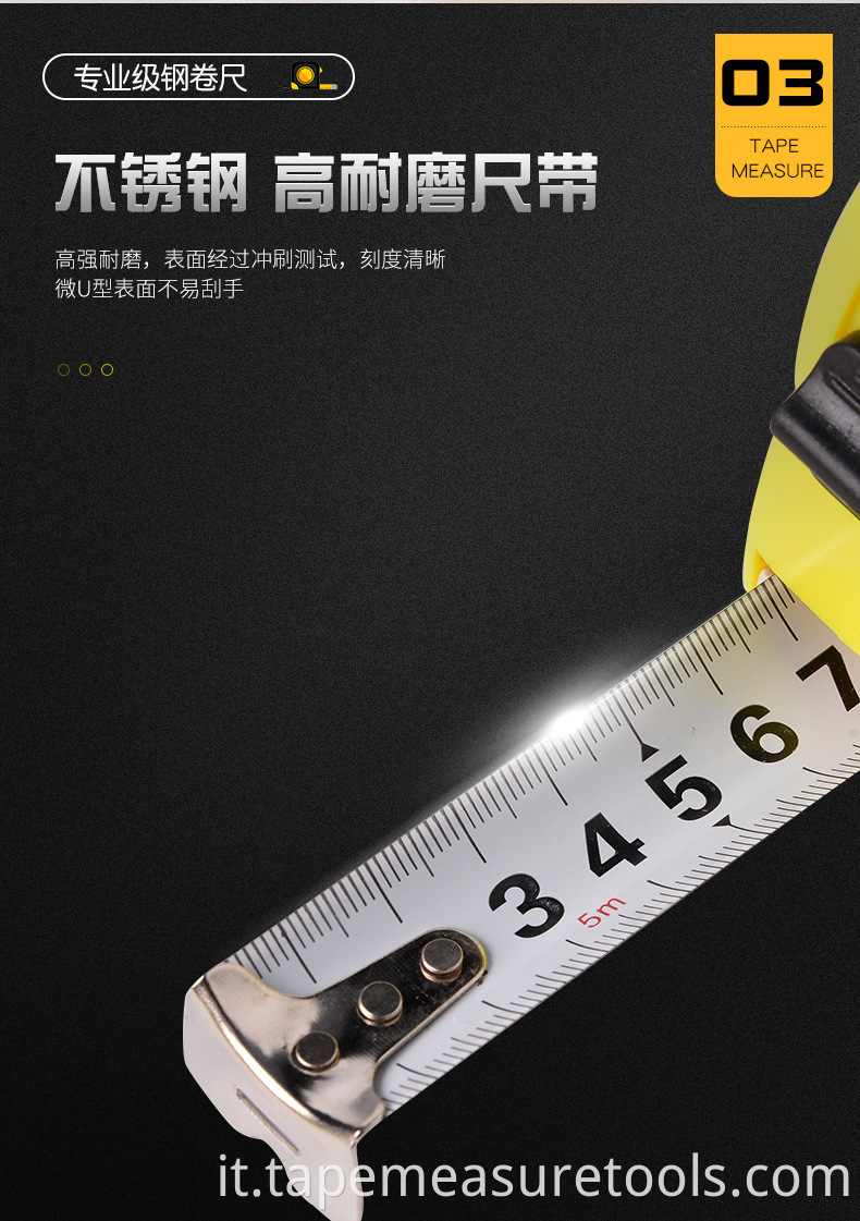 3M 5M 7.5m 10M Metro a nastro in acciaio lumaca giallo personalizzato con logo